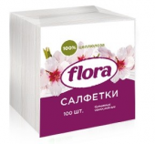 Салфетки Бумажные ФЛОРА белые, п/п 100%цел., 1слой, 100л