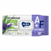 Aura family влажные салфетки с антибактериальным эффектом big pack с крышкой 180 шт
