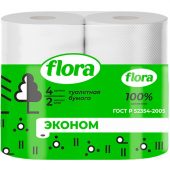 Туалетная бумага FLORA  2-х слойная, 12,5м. 4рул. Классическая