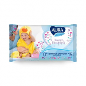 Aura ultra comfort влажные салфетки для детей алоэ витамины 15 шт